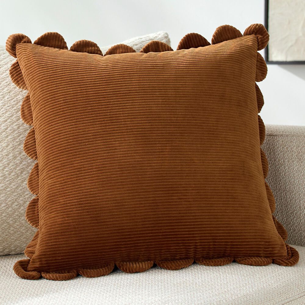 Surya Corduroy Quarters 20" Square Throw Pillow in Chesnut, , large