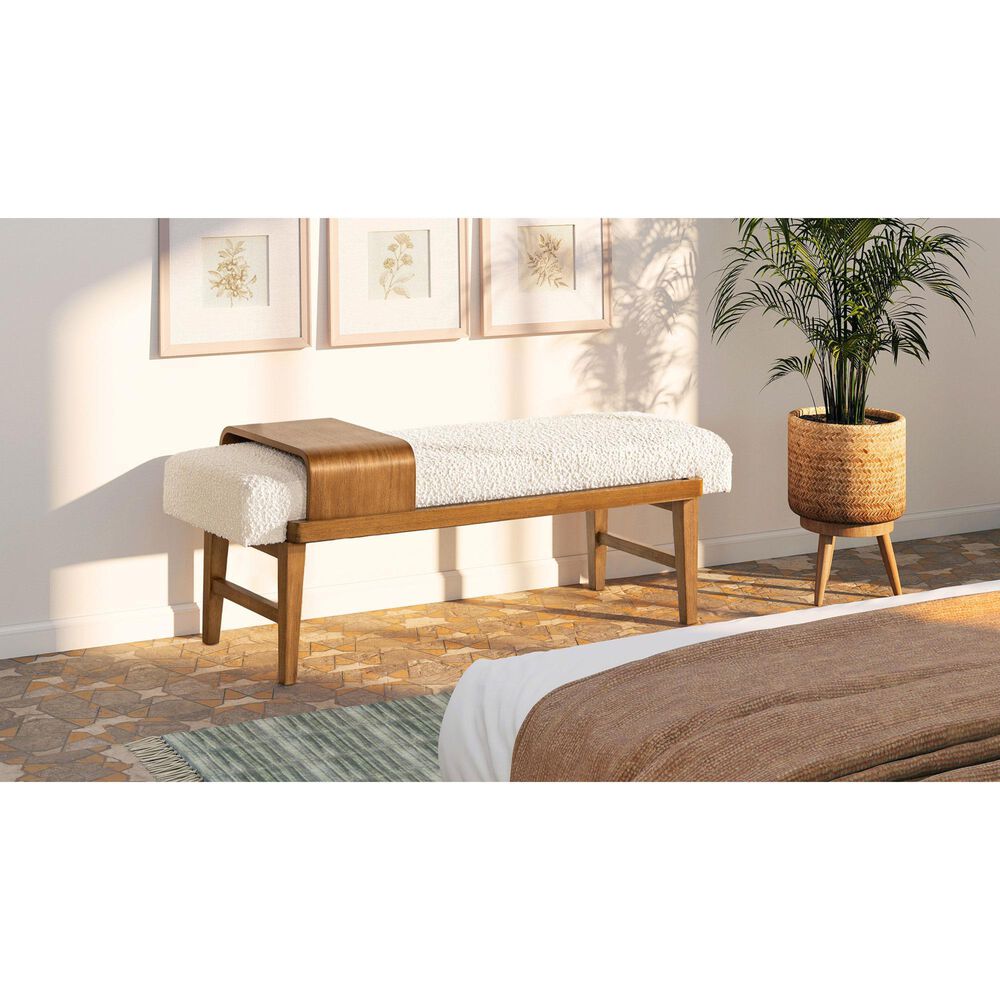 Jennifer Taylor Home Billie Modern Telephone Bench with Sliding Shelf in Natural Brown, , large