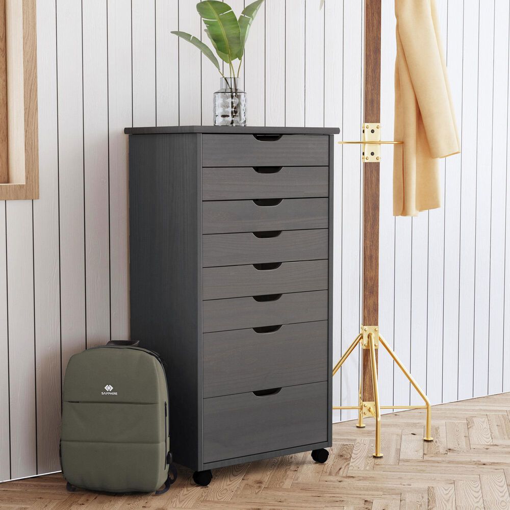 Linon Home Decor Cary 8-Drawer Rolling Cart in Grey, , large