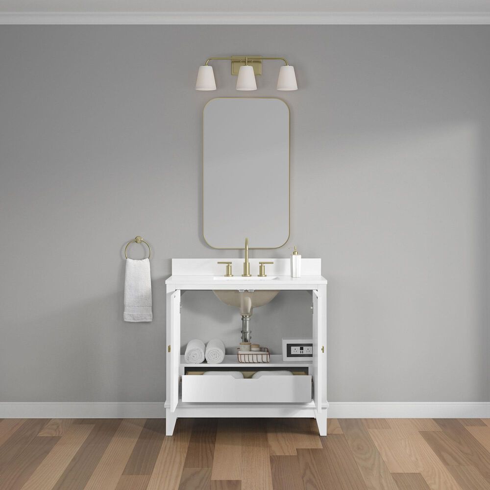 37B Kinsale 36" Single Bathroom Vanity Cabinet in Bright White with White Composite Stone Top and Backsplash, , large