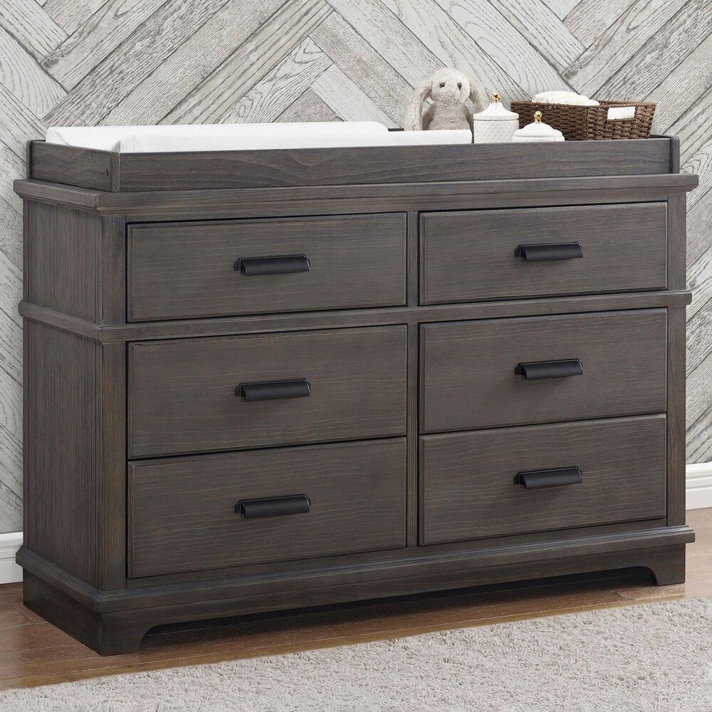 Delta Children Asher 6-Drawer Dresser with Changing Top in Rustic Grey, , large