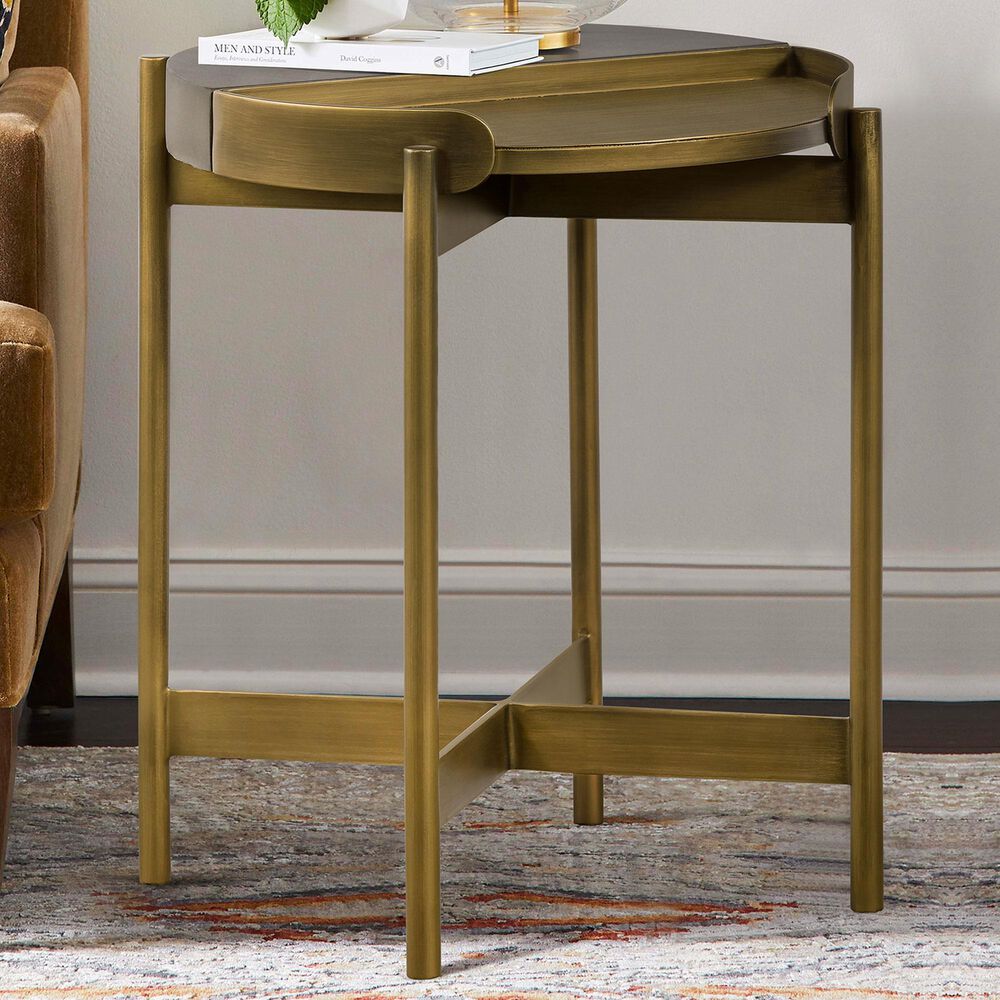 Blue River Dua End Table in Medium Gray and Antique Brass, , large