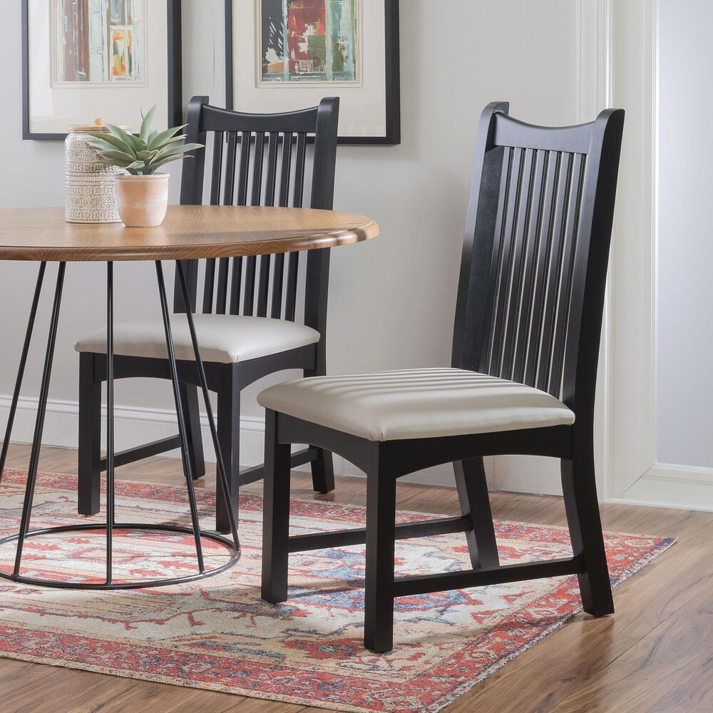 Linon Home Decor Bonnie Side Chair with Light Grey Faux Leather Cushion in Black (Set of 2), , large