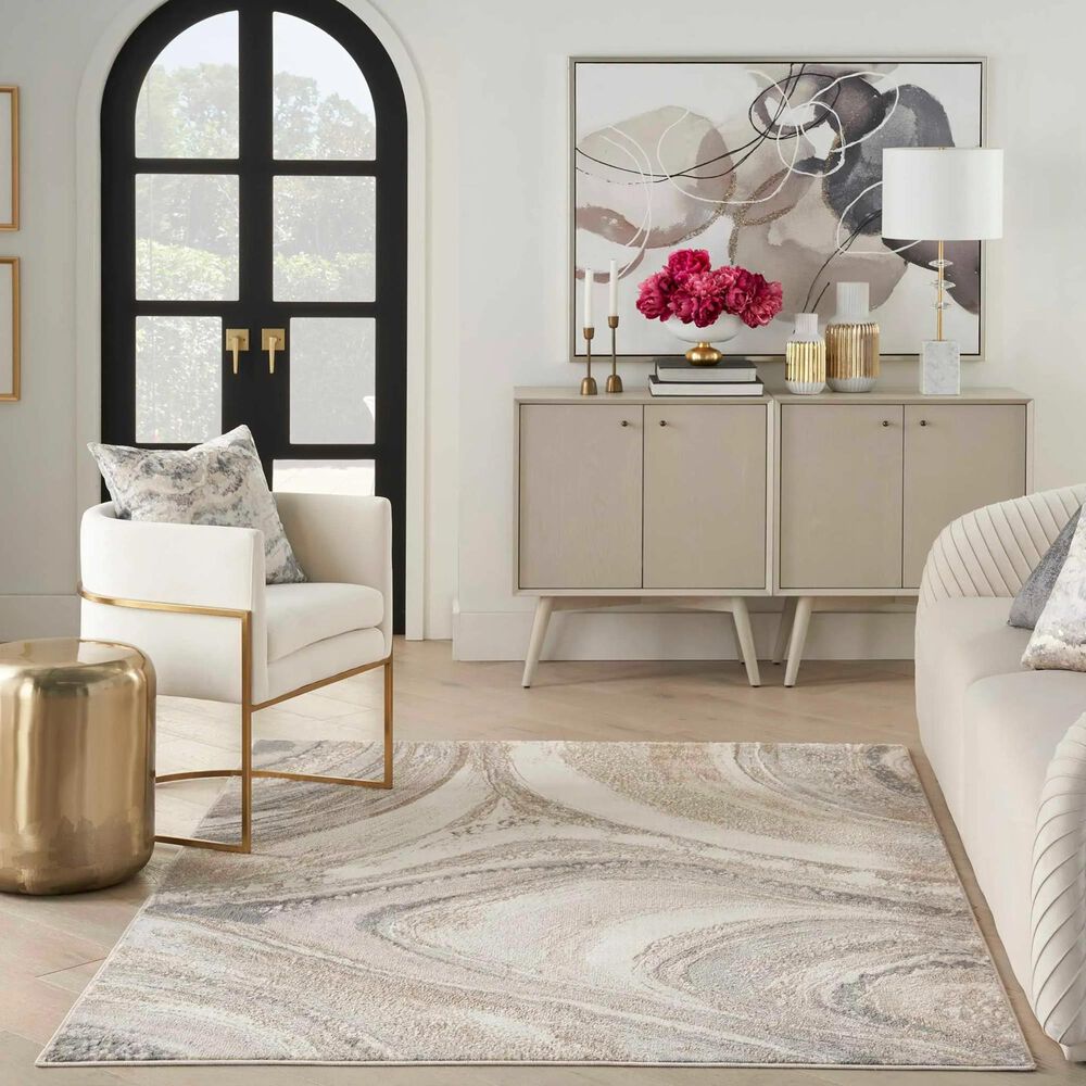 Nourison Brushstrokes 5&#39;3&quot; x 7&#39;3&quot; Cream and Grey Area Rug, , large
