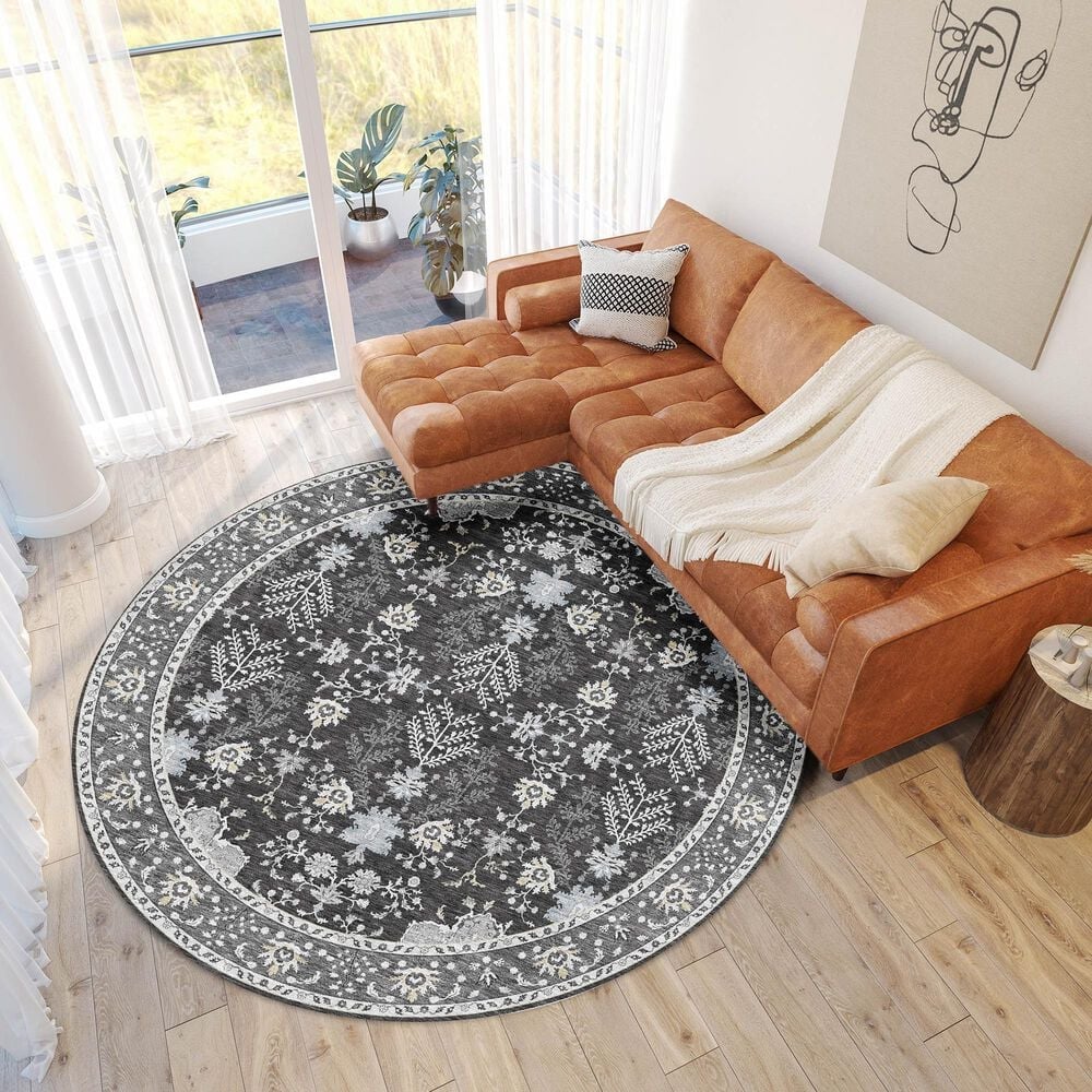 Dalyn Rug Company Hatay 8&#39; Round Charcoal Area Rug, , large