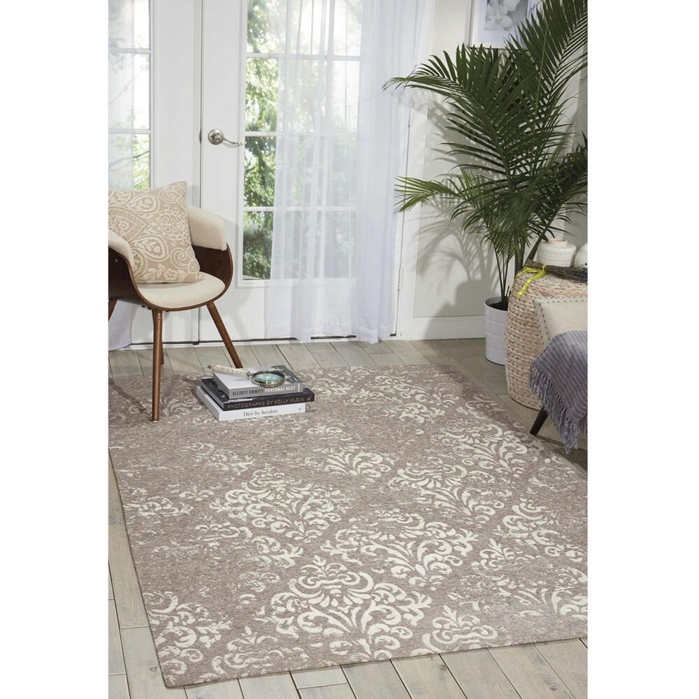 Nourison Damask DAS03 5&#39; x 7&#39; Ivory and Grey Area Rug, , large