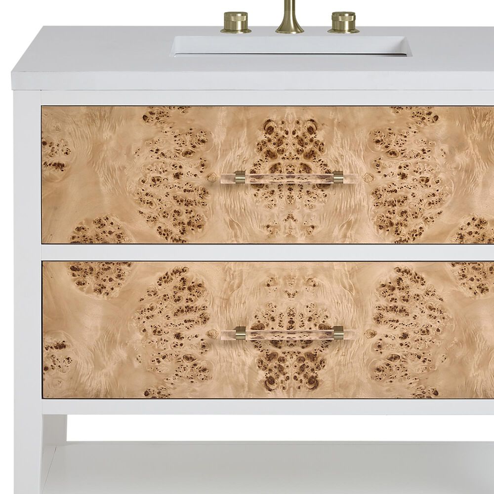 James Martin Vanities Olena 36&quot; Single Vanity in Light Mappa Burl and Polished White with 3 cm White Zeus Quartz Top, , large
