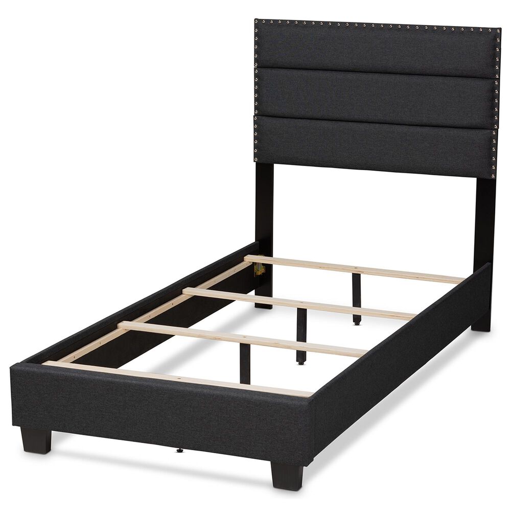 Baxton Studio Ansa Twin Panel Bed with Dark Grey Upholstered in Black, , large