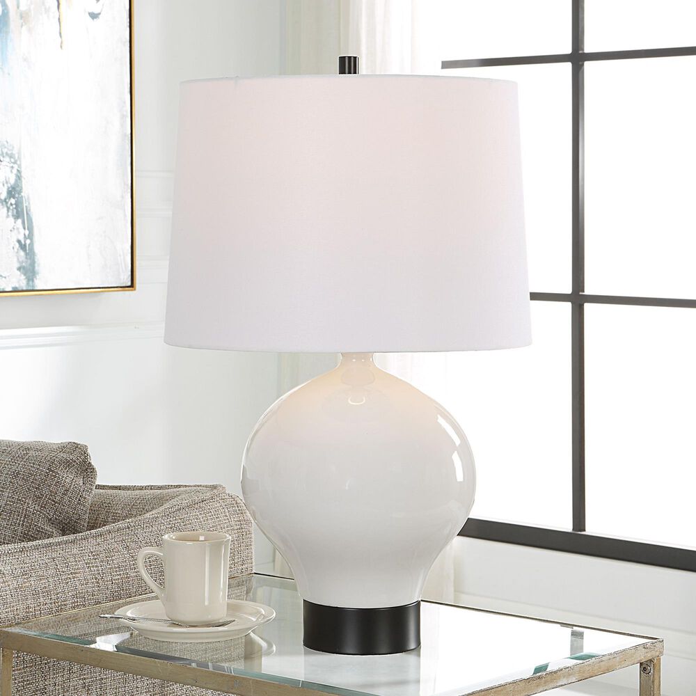 Uttermost Collar Table Lamp in White and Satin Black, , large
