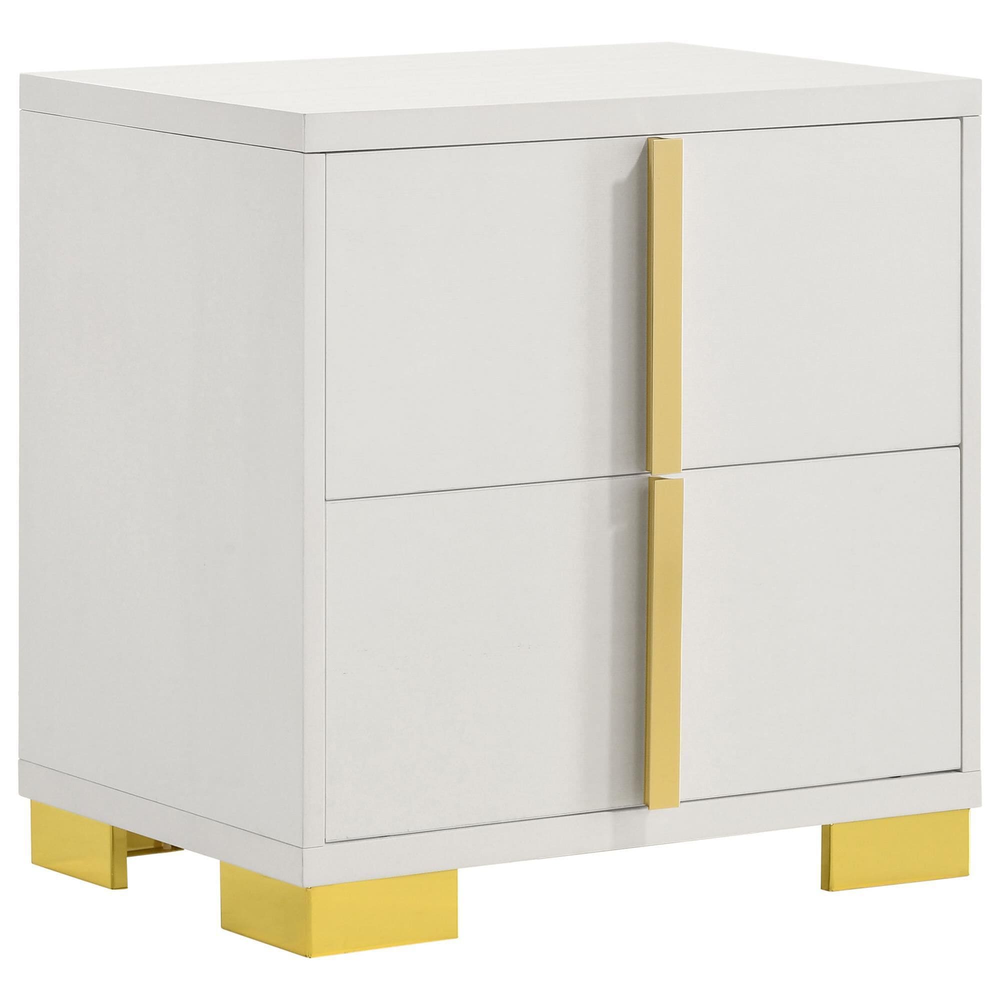 Pacific Landing Marceline 2-Drawer Nightstand in White and Gold