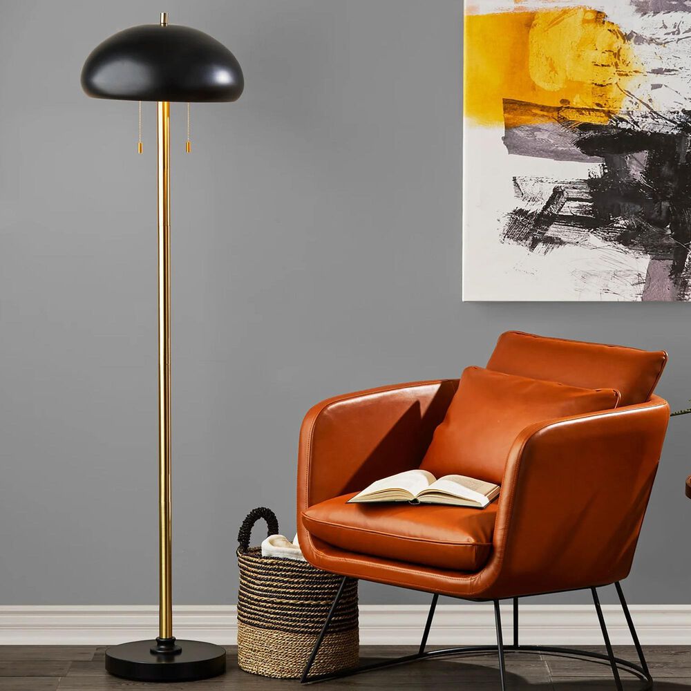 Adesso Cap Floor Lamp in Black and Antique Brass, , large