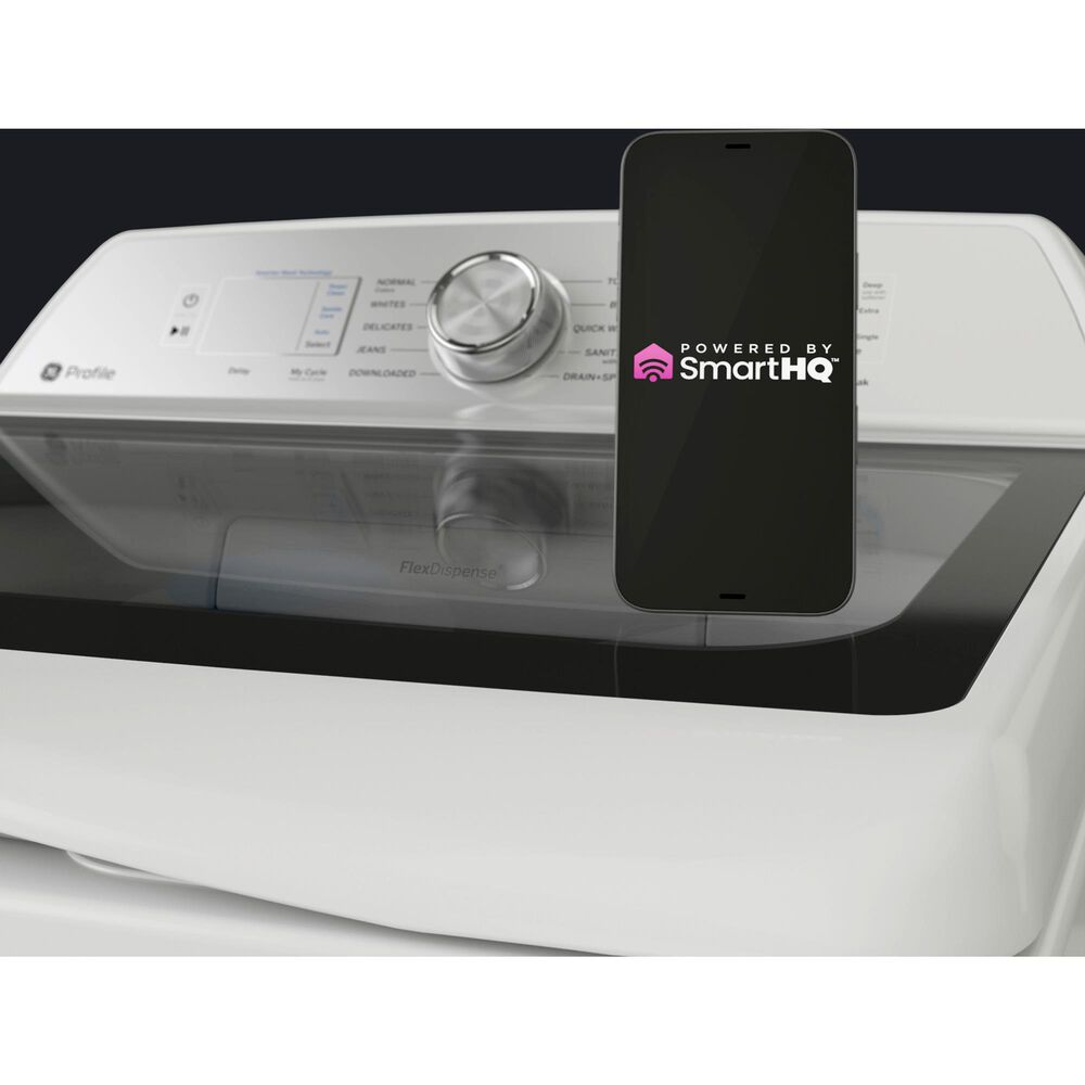 GE Profile 5 Cu. Ft. Top Load Impeller Washer and 7.4 Cu. Ft. Electric Dryer Laundry Pair in White, , large