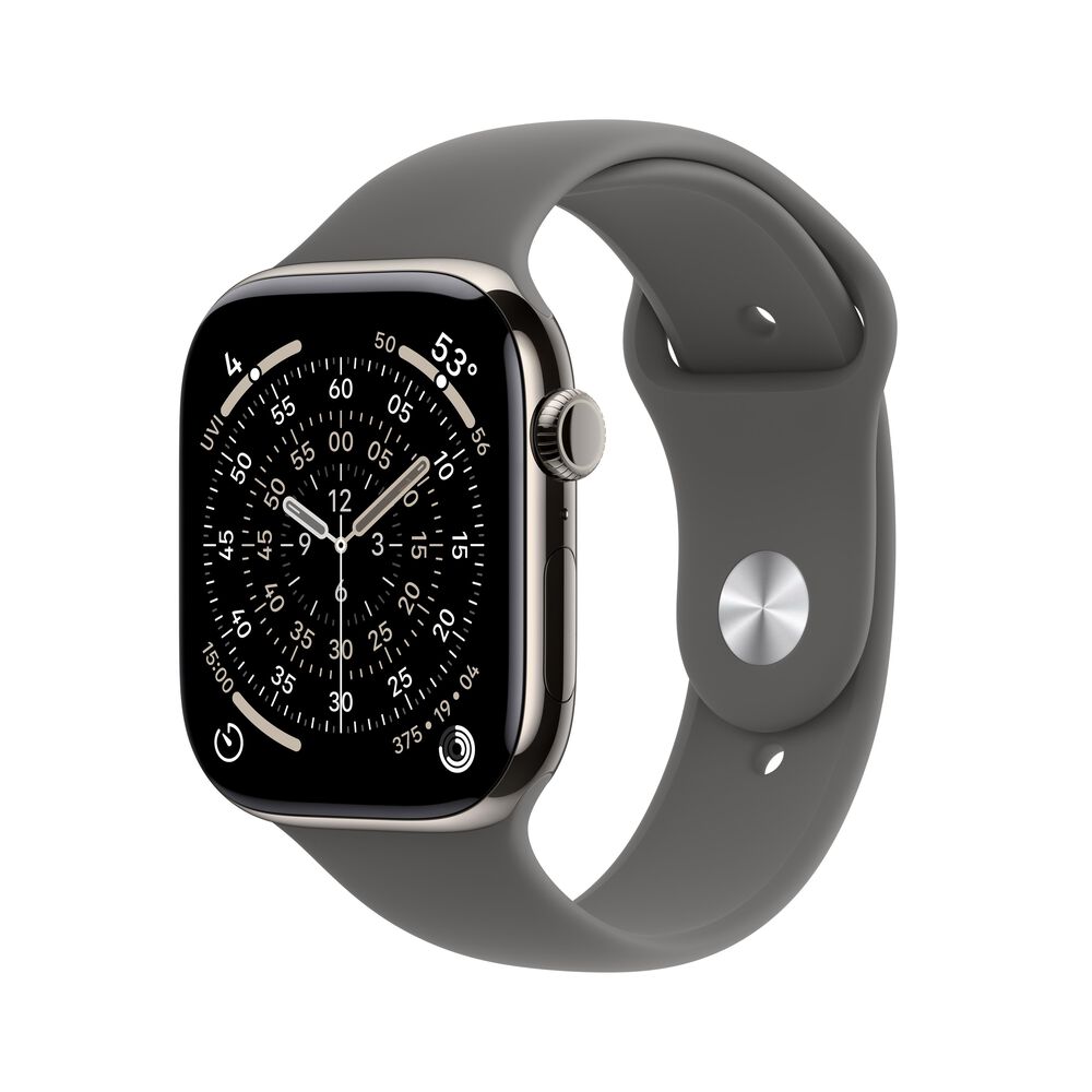 Apple Watch Series 11 (GPS+Cellular) 46mm Natural Titanium Case with Stone Gray Sport Band - M/L - Natural - (2025)(Pre-Order), , large