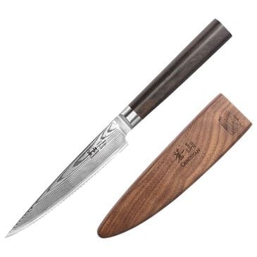 Cangshan Haku 5" Serrated Utility Knife with Sheath in Dark Brown and Silver, , large
