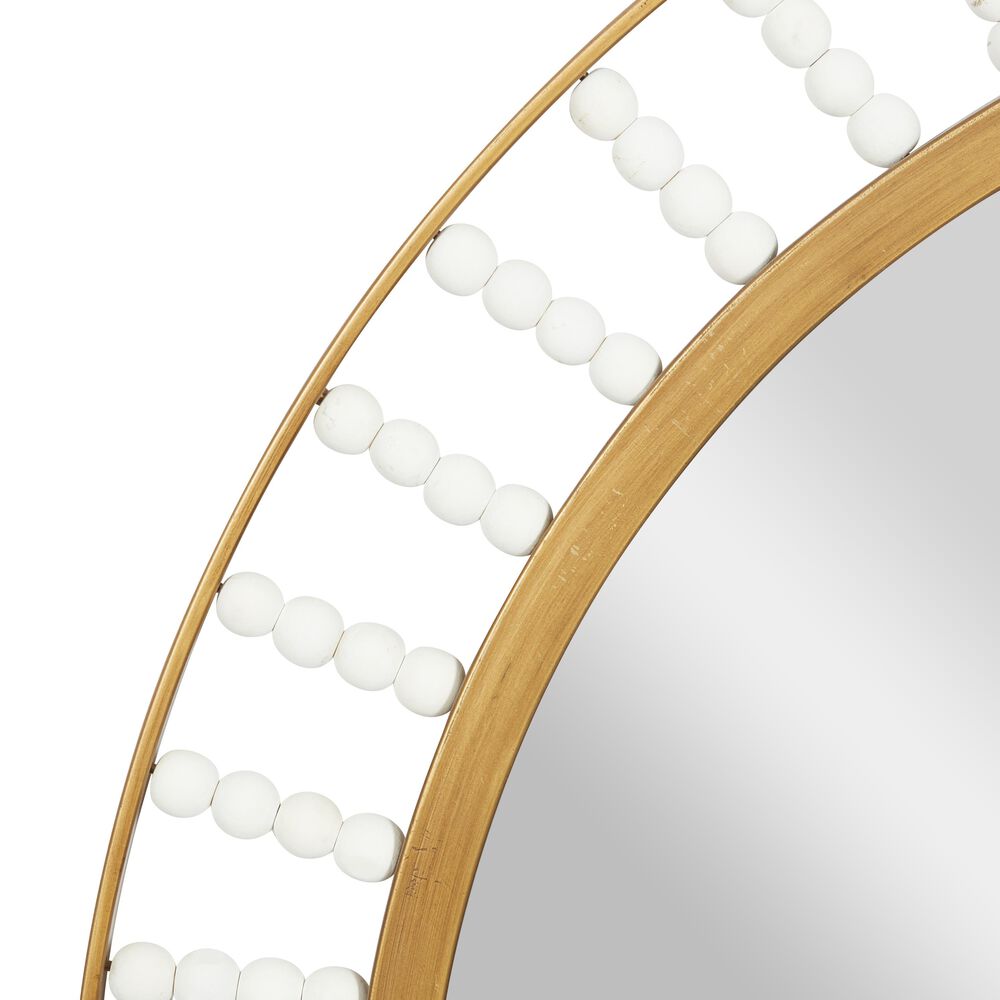 Maple and Jade 32&quot; Round Wall Mirror in Golden Brown and White, , large