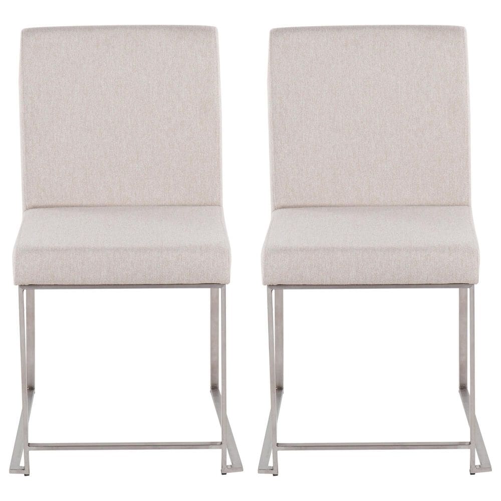 Lumisource Fuji Side Chair with Beige Cushion in Brushed Stainless Steel &#40;Set of 2&#41;, , large