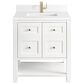 James Martin Vanities Breckenridge 30" Single Bathroom Vanity in Bright White with Single Hole 3 cm White Zeus Quartz Top and Rectangular Sink, , large
