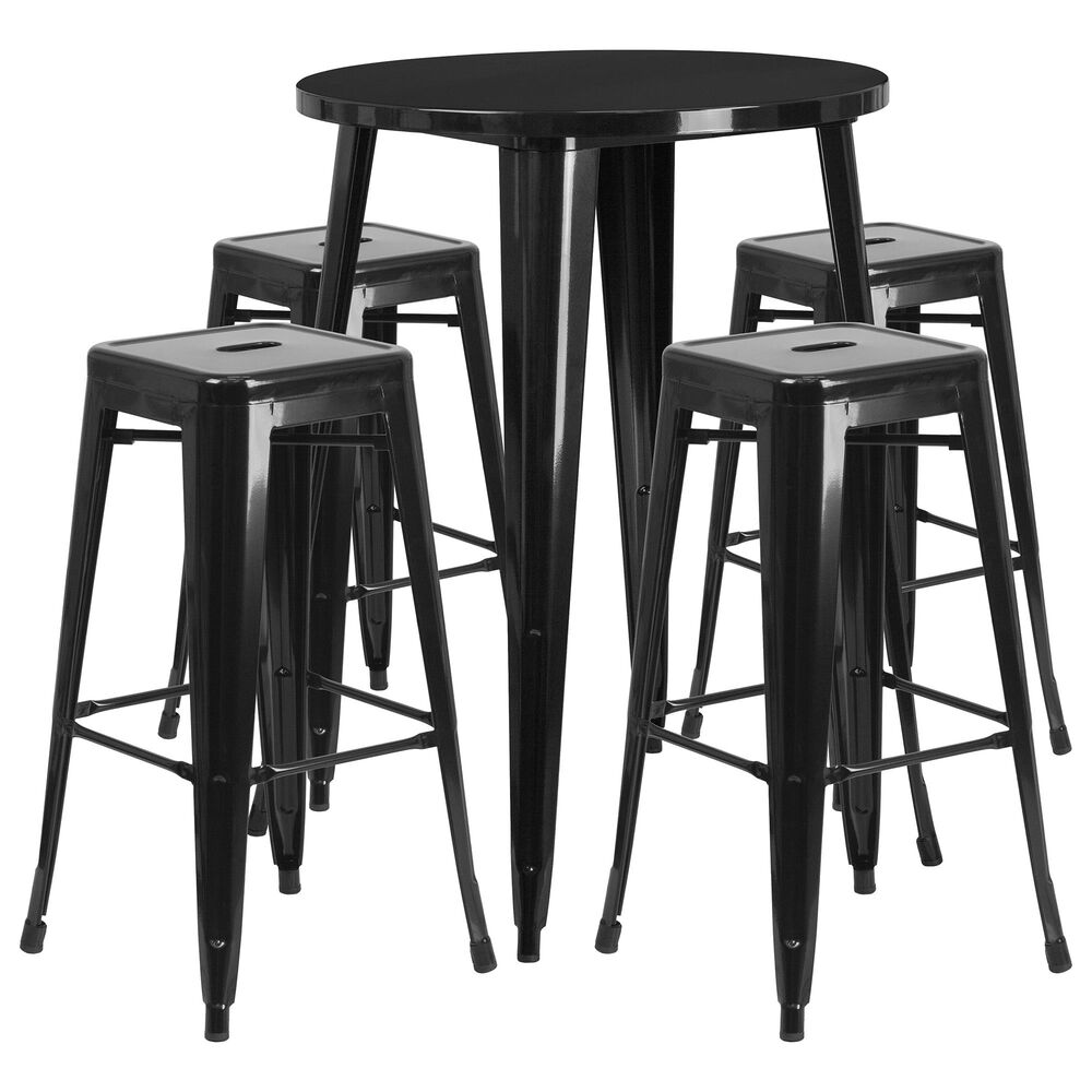 Flash Furniture 5Piece Metal Bar Table Set in Black NFM