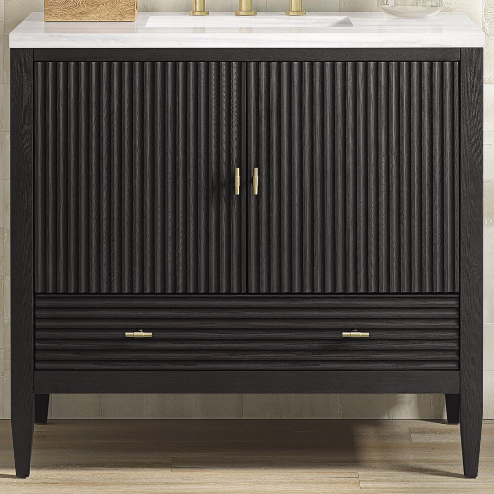 James Martin Vanities Myrrin 36&quot; Vanity in Carbon Oak with 3 cm Arctic Fall Solid Surface Top, , large