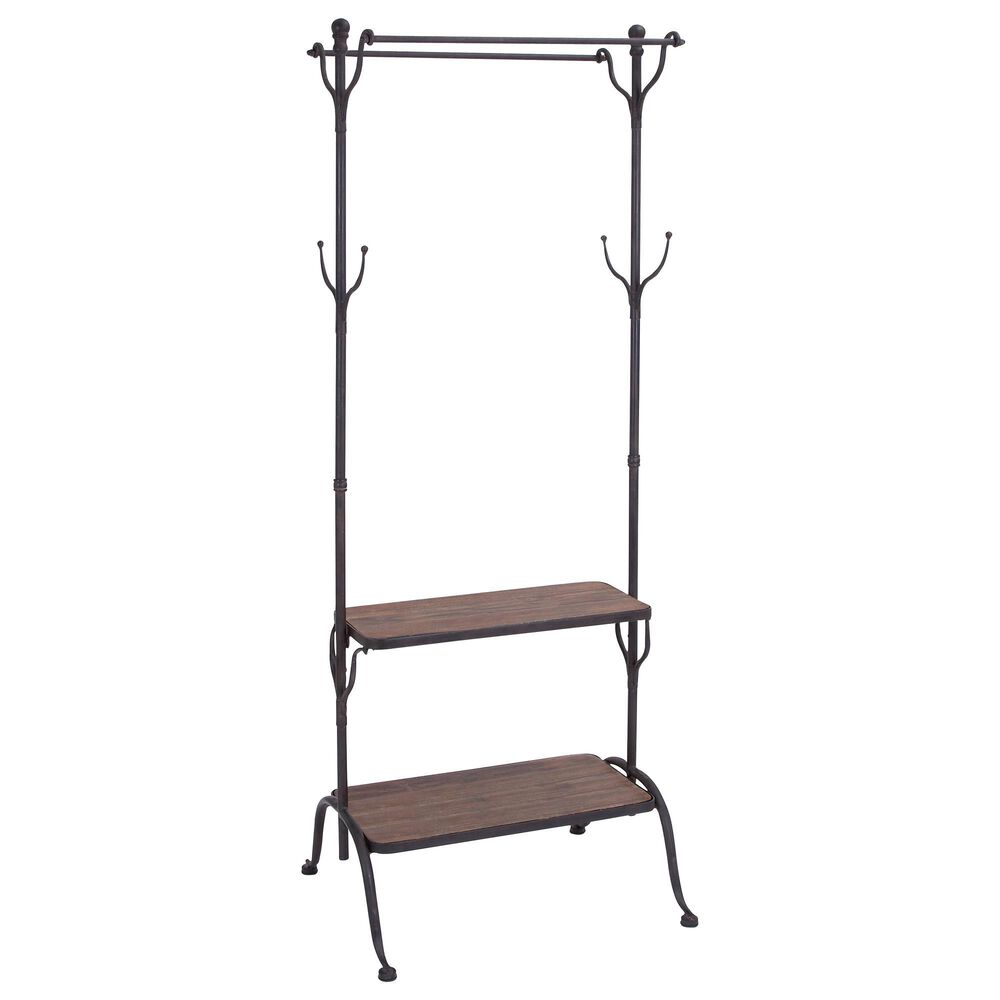 Maple and Jade 72" Industrial Metal Hall Tree in Black and Brown, , large