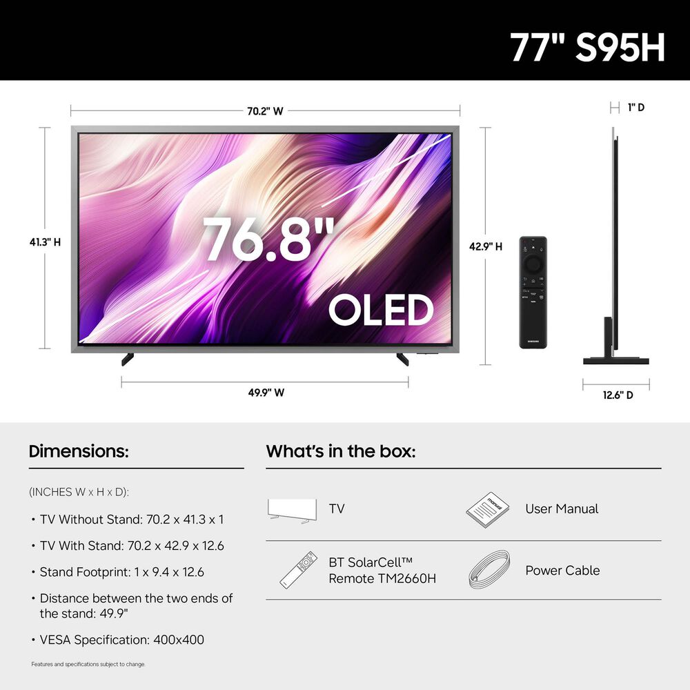 Samsung 77" Class S95H Series OLED 4K UHD Vision AI - Smart TV with Q-Series 5.1.2 Channel Soundbar System in Slate Black and Black, , large