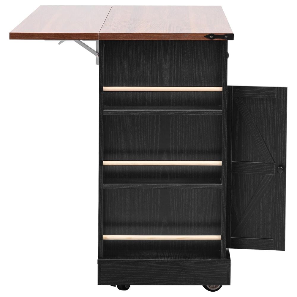 HOMLUX 53" Farmhouse Kitchen Island with Two Tempered Glass Cabinet Doors in Black, , large