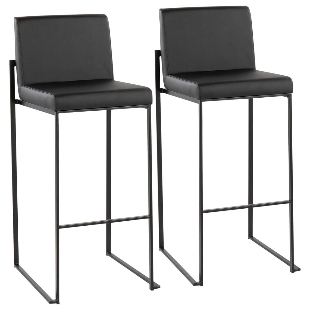 Lumisource Fuji Stackable Barstool with Black Faux Leather Cushion in Black (Set of 2), , large