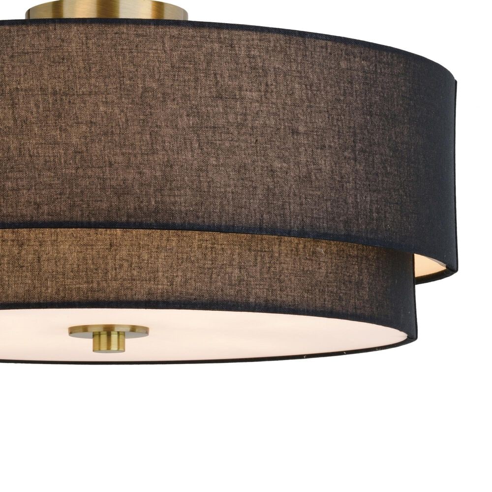 Vaxcel Burnaby 4-Light Semi-Flush Mount with Black Linen Shade in Matte Brass, , large