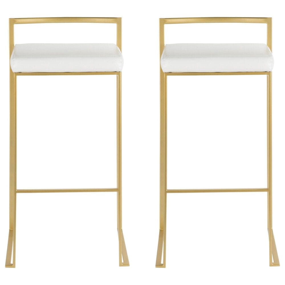 Lumisource Fuji Stackable Barstool with White Faux Leather in Gold &#40;Set of 2&#41;, , large