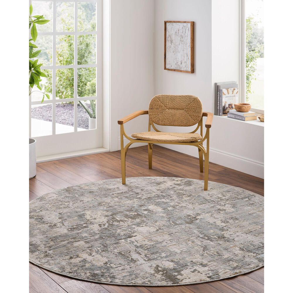 Surya Brunswick 5&#39;3&quot; Round Dusty Sage, Charcoal, Olive, Taupe, White, Teal, Light Beige and Gray Area Rug, , large