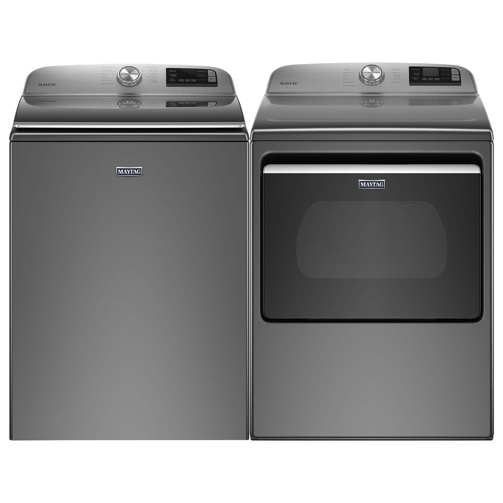 Maytag 4.7 Cu. Ft. Top Load Washer and 7.4 Cu. Ft. Electric Dryer Laundry Pair in Metallic Slate, , large