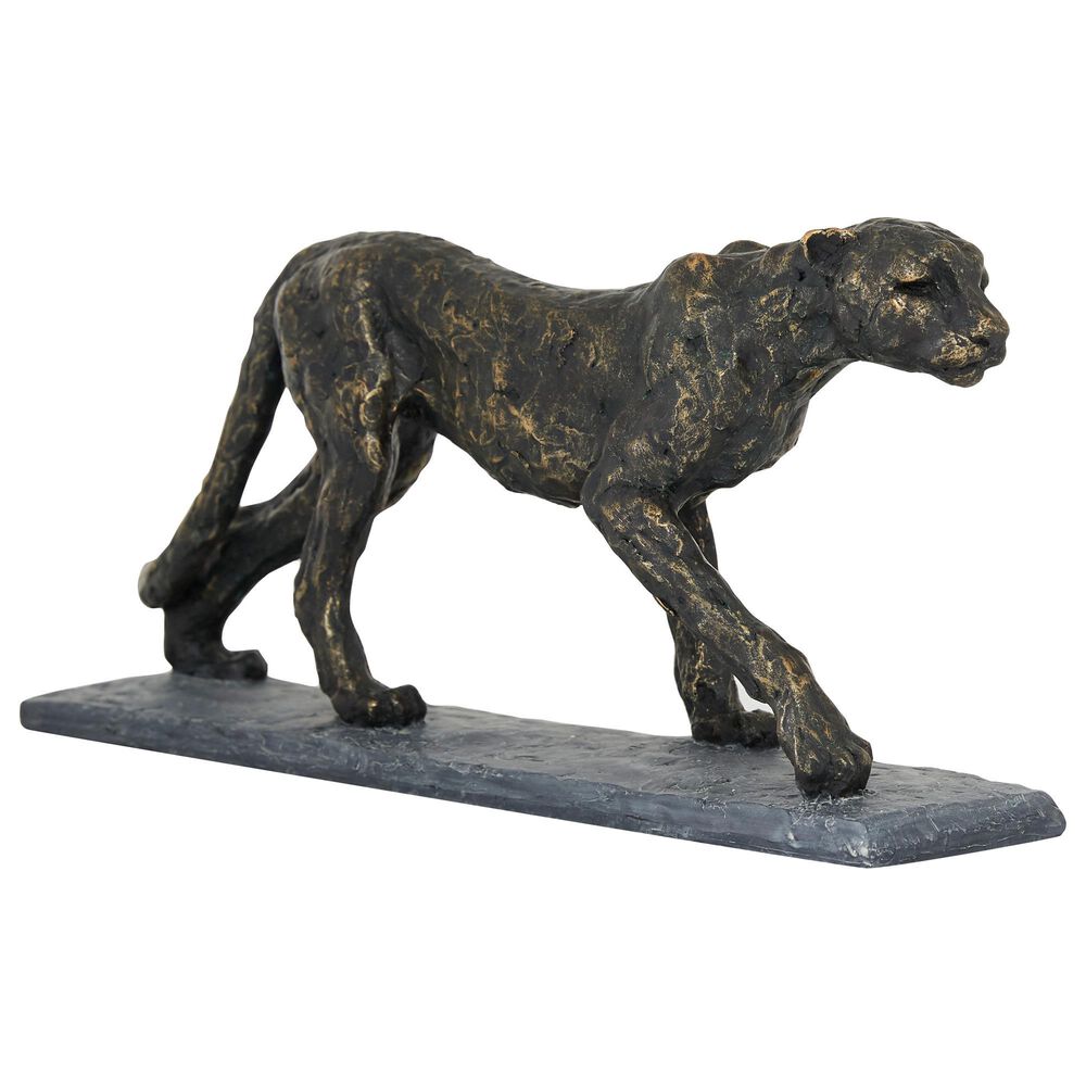 Maple and Jade 7" Rustic Leopard Sculpture in Distressed Black, Gold and Gray, , large