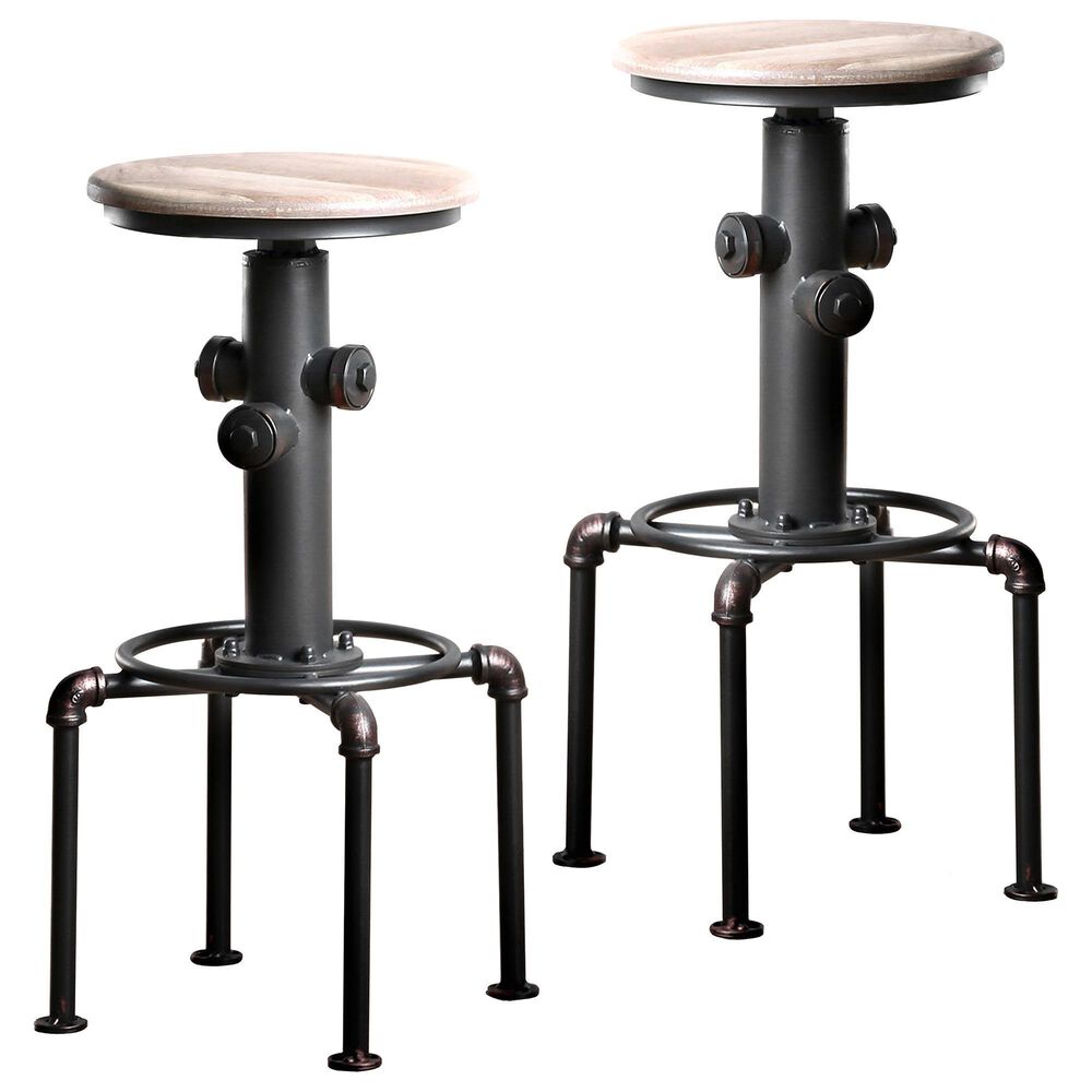 Furniture of America Barnes Swivel Bar Stool in Antique Black and Natural (Set of 2), , large