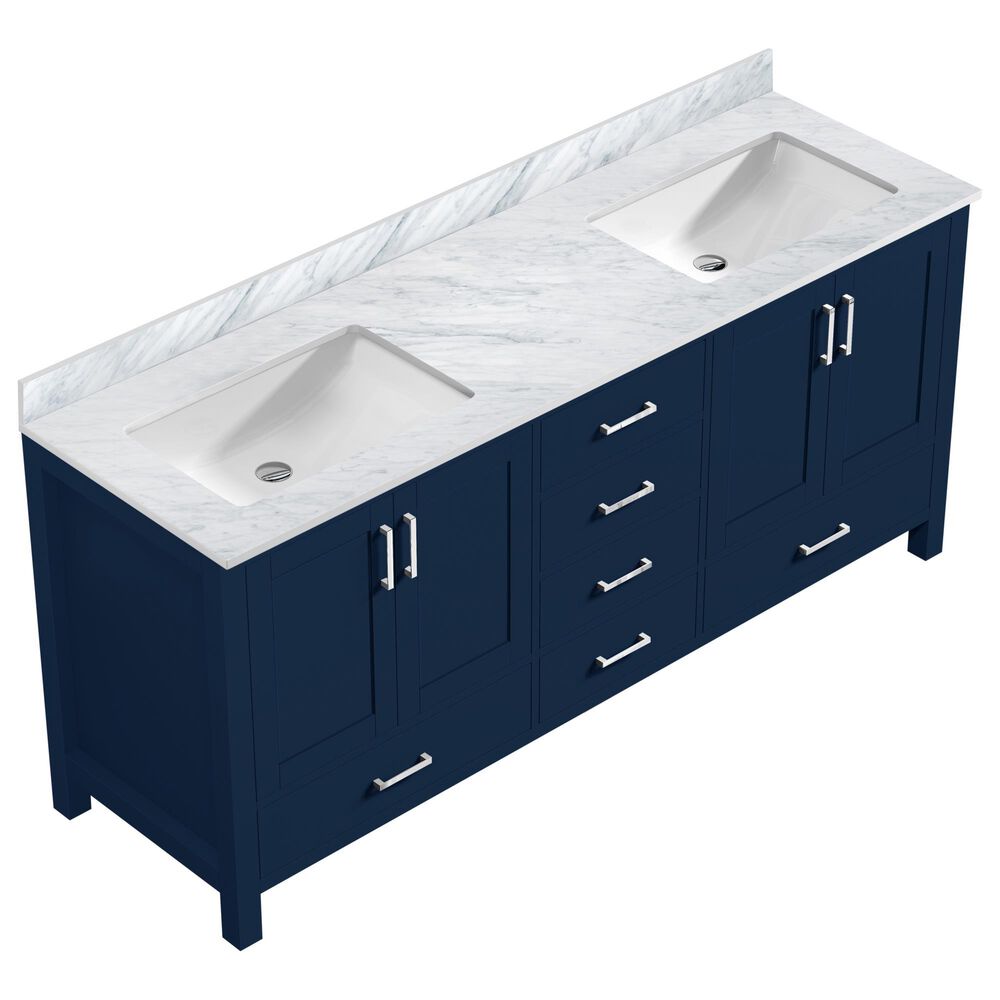 Lexora Home Jacques 72&quot; Double Bathroom Vanity in Navy Blue with 2 cm White Carrara Marble Top and Rectangular Sinks, , large