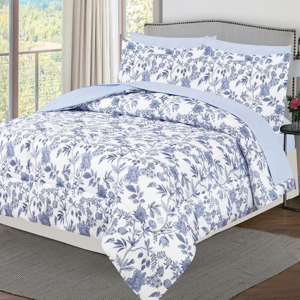 Trade Linker 7-Piece King Bed in a Bag Comforter Set in Blue Floral, , large