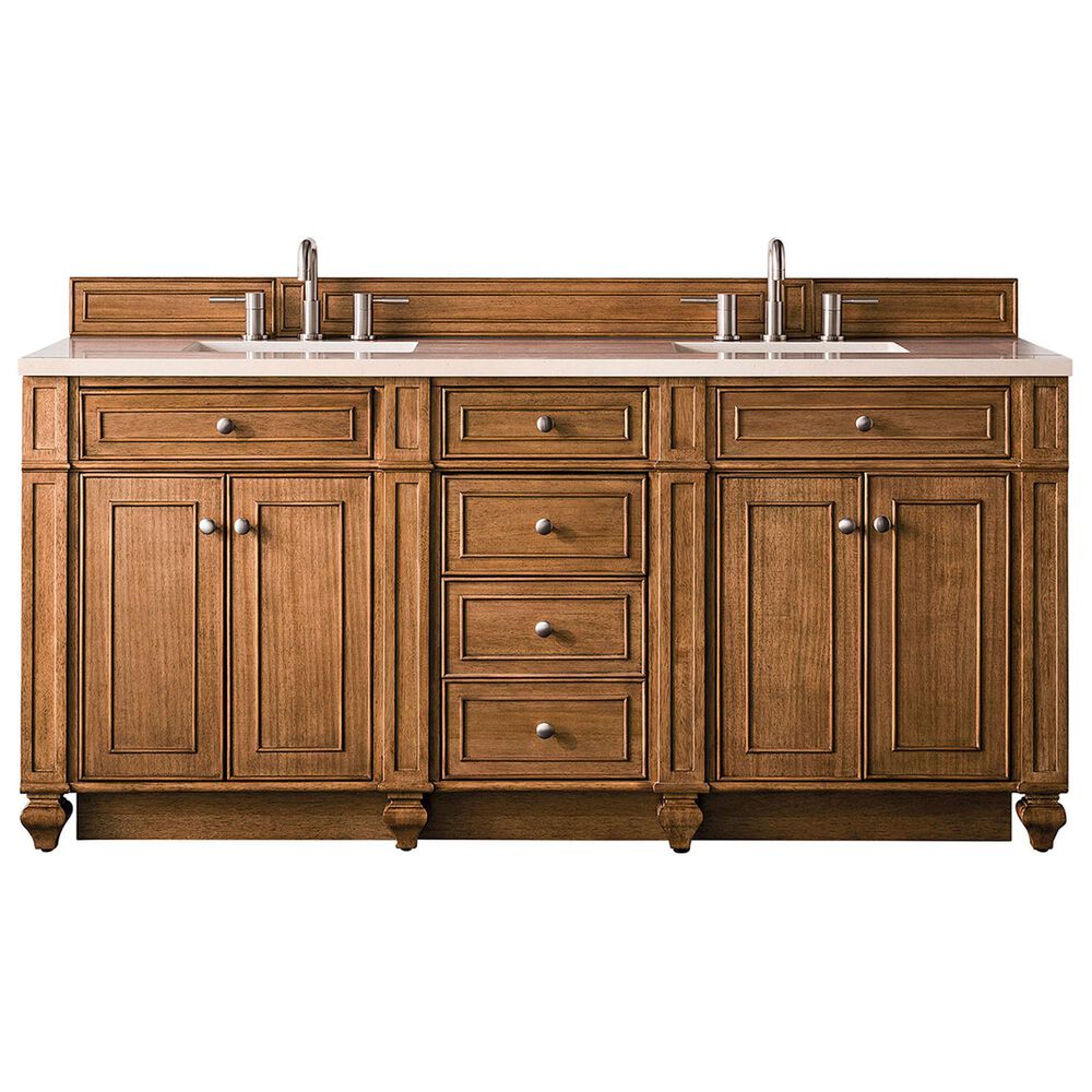 James Martin Vanities Bristol 72" Double Bathroom Vanity in Saddle Brown with 3 cm Eternal Marfil Quartz Top and Rectangular Sinks, , large