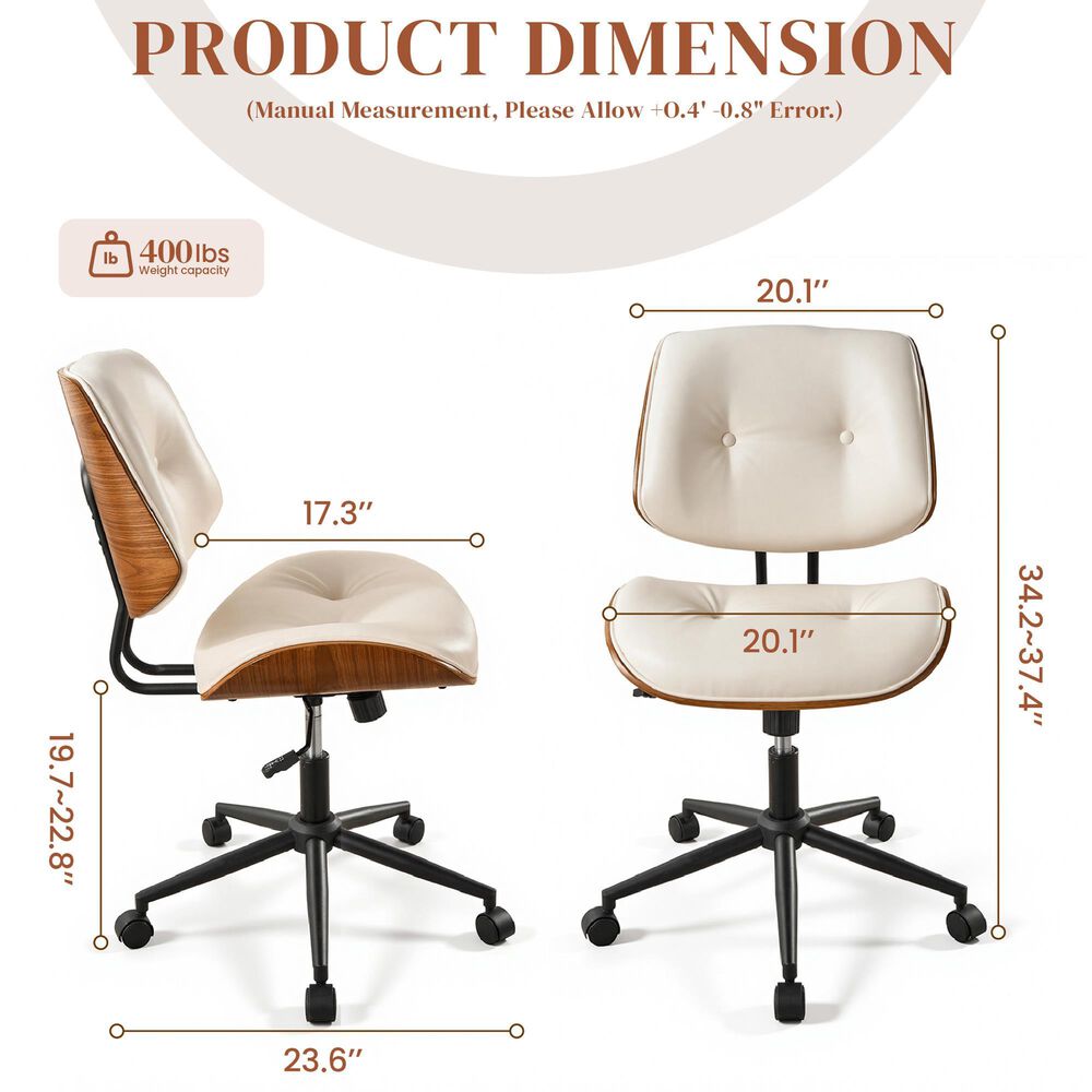 HOMLUX Ergonomic Swivel Office Chair with Button-Tufted Cushion in White, , large
