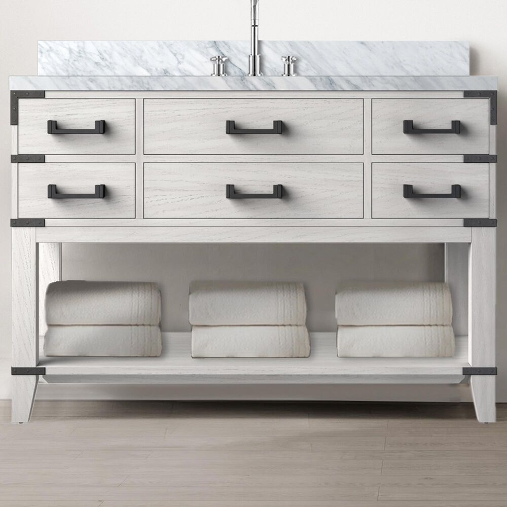 Lexora Home Norwalk 48&quot; Single Bathroom Vanity in White Oak with White Carrara Marble Top  and Rectangle Sink, , large