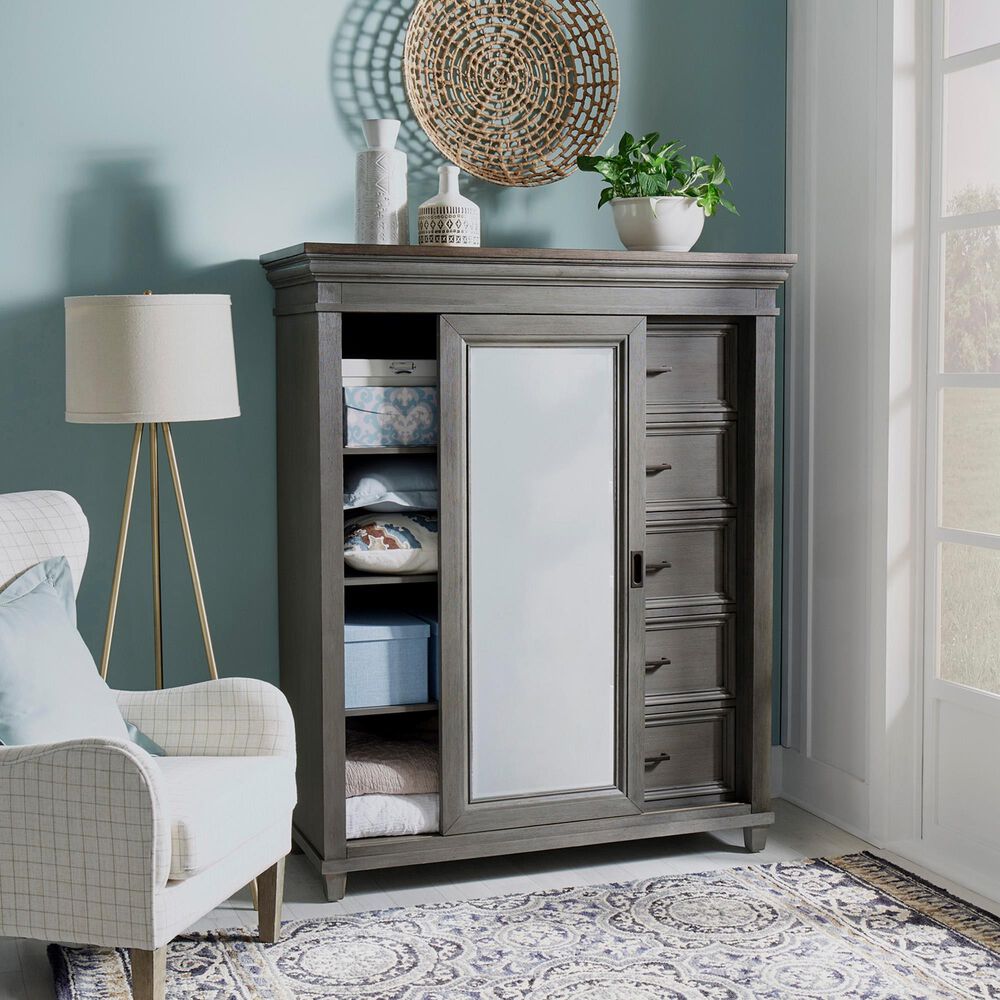Riva Ridge Caraway 5-Drawer Sliding Door Chest in Aged Slate, , large