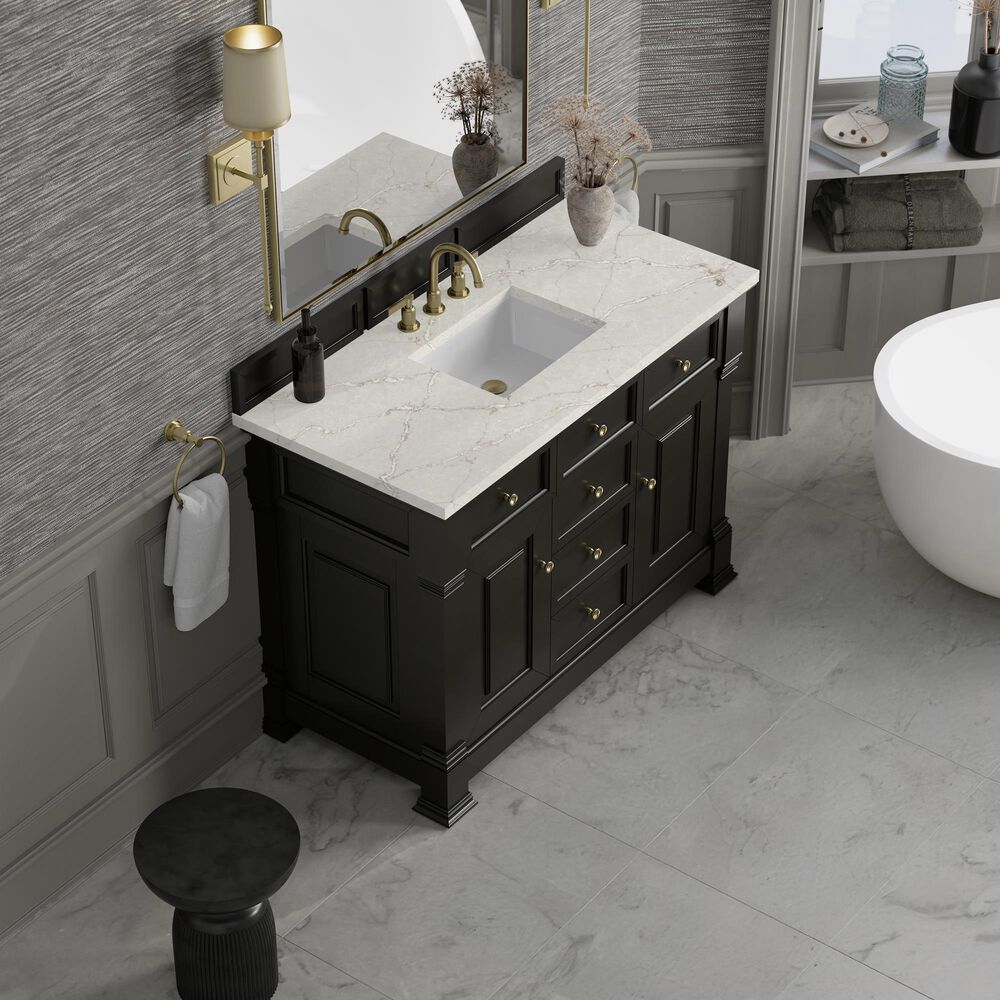 James Martin Vanities Brookfield 48&quot; Single Bathroom Vanity in Black Onyx with 3 cm Victorian Silver Quartz Top and Rectangular Sink, , large