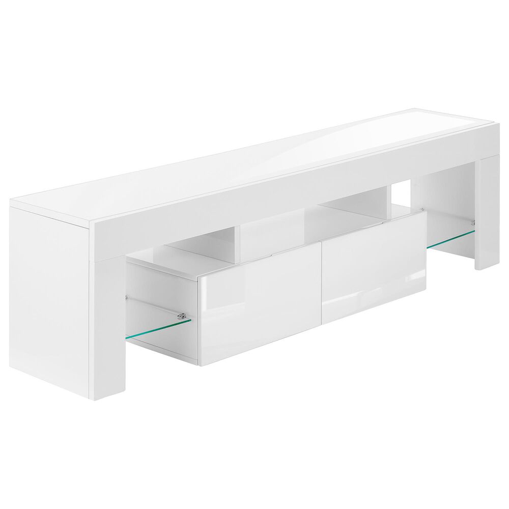 Monarch Specialties 63" TV Stand with Tempered Glass Shelves in White, , large