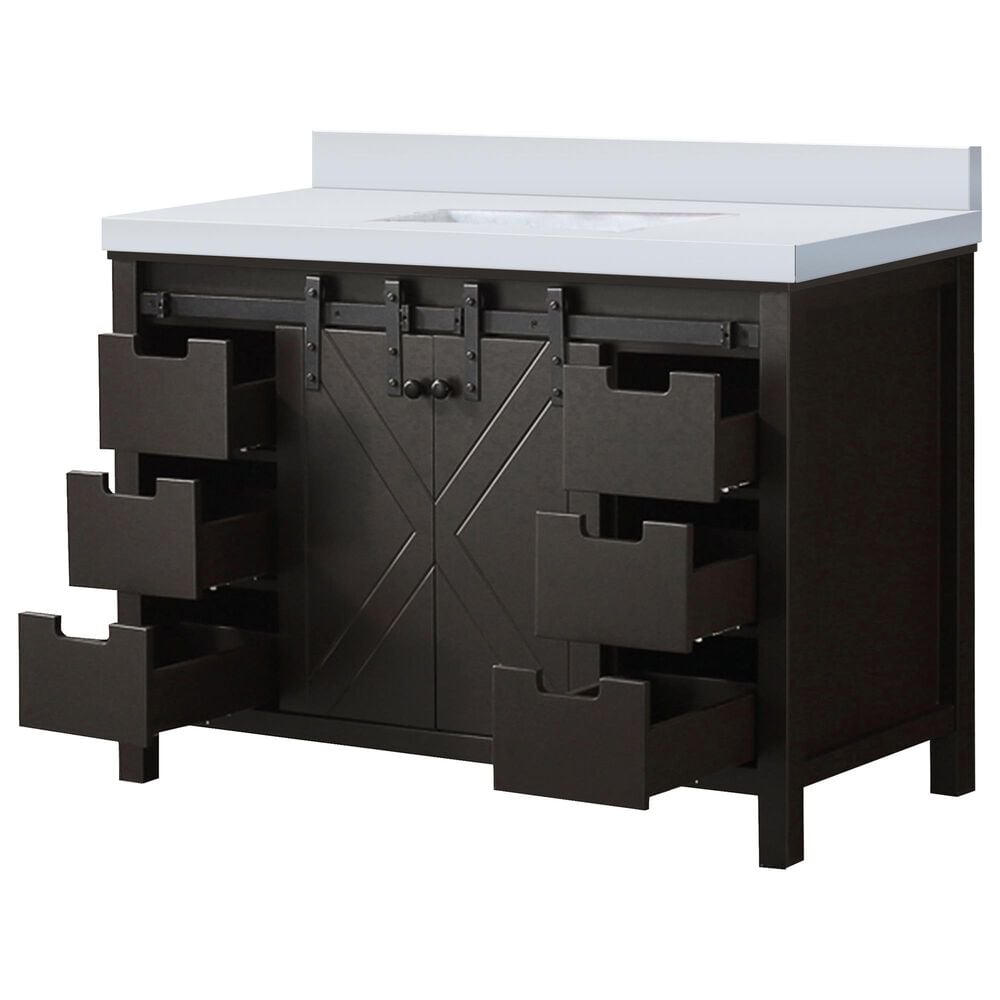 Lexora Home Marsyas 48&quot; Single Bathroom Vanity in Brown with 2 cm White Cultured Marble Top and Rectangular Sink, , large