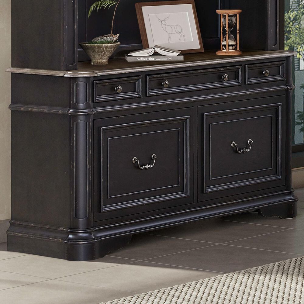 Belle Furnishings Magnolia Manor Credenza in Weathered Bark and Antique Black, , large