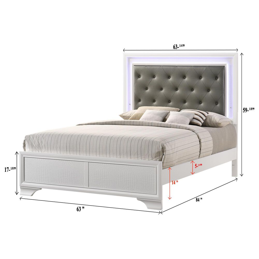 Crown Mark Lyssa Queen Upholstered Panel Bed with LED Lights in Frost, , large