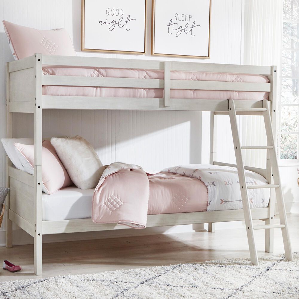 Ashley Robbinsdale Twin over Twin Bunk Bed with Ladder in Antique White, , large