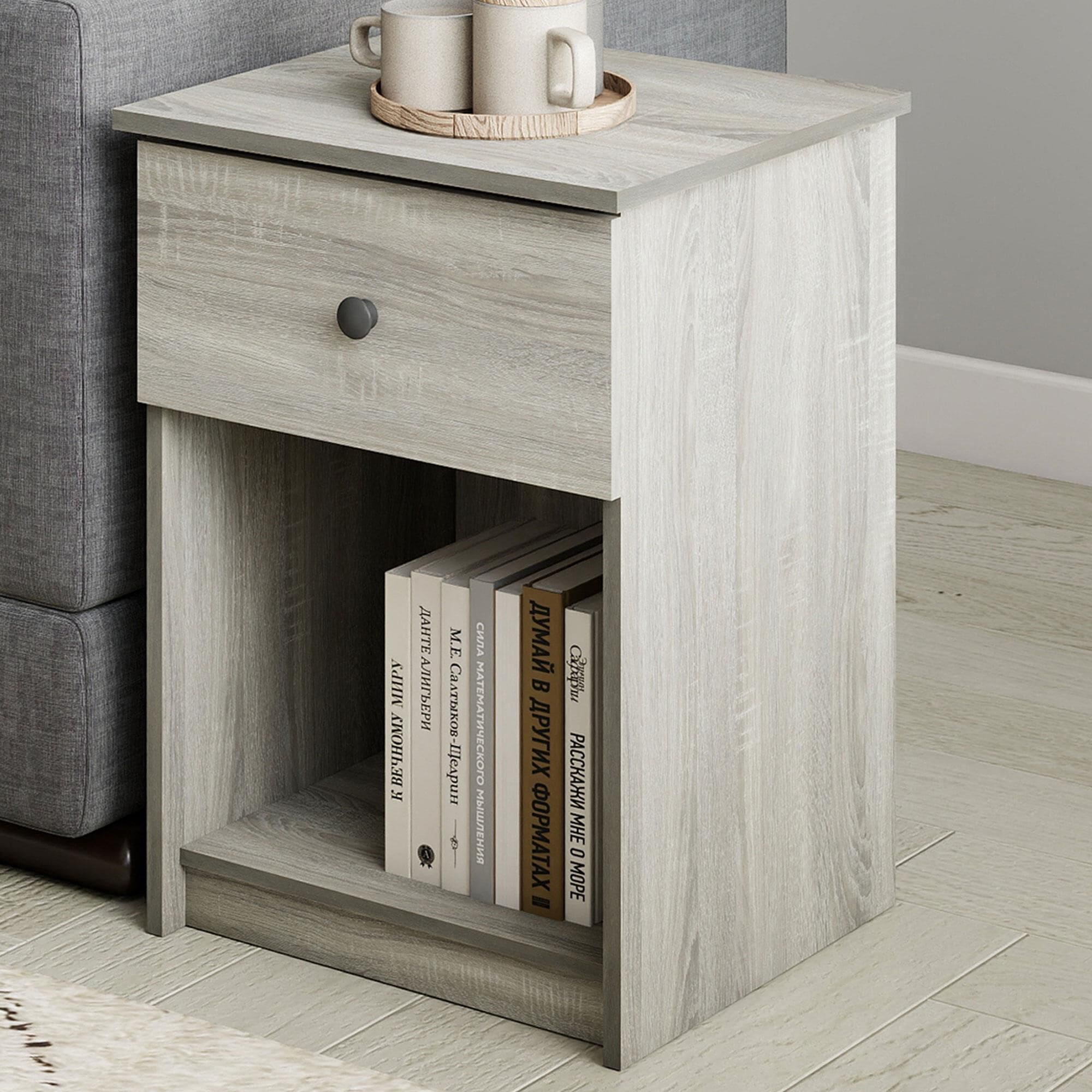 HOMLUX 1-Drawer Modern Nightstand with Knob Handle in French Oak Grey