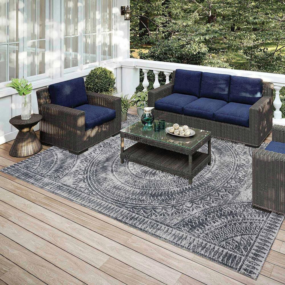 Dalyn Rug Company Sedona Bohemian 9&#39; x 12&#39; Pewter Indoor/Outdoor Area Performance Rug, , large