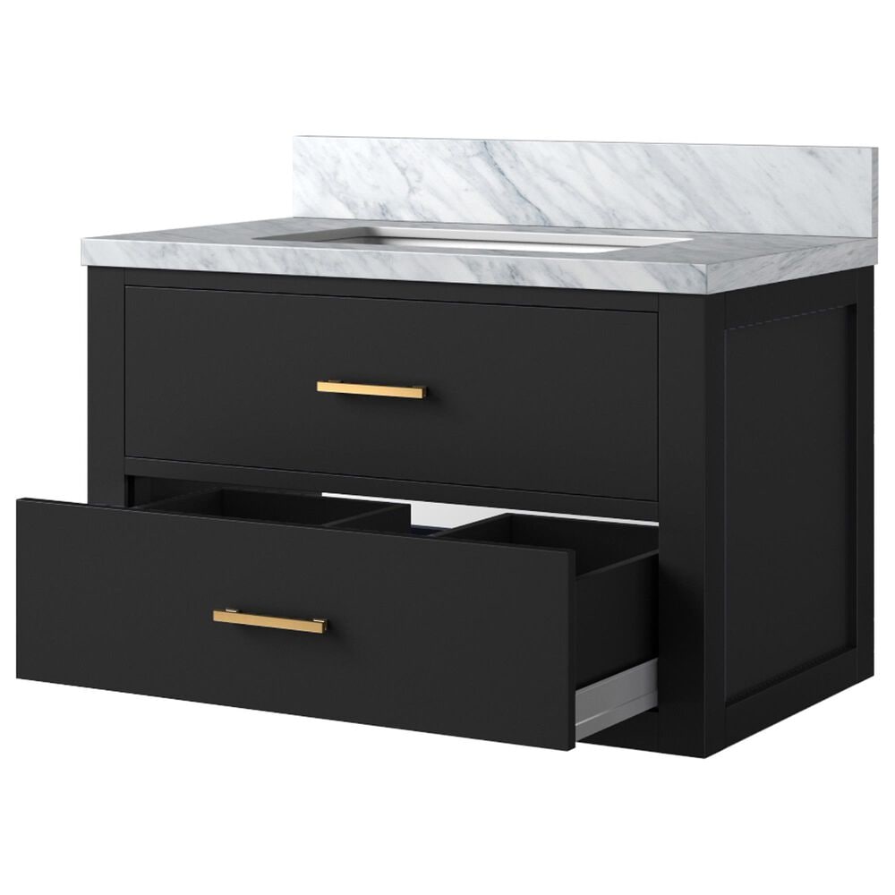 Lexora Home Castor 30&quot; Single Bathroom Vanity in Black with 2 cm White Carrara Marble Top and Rectangular Sink, , large