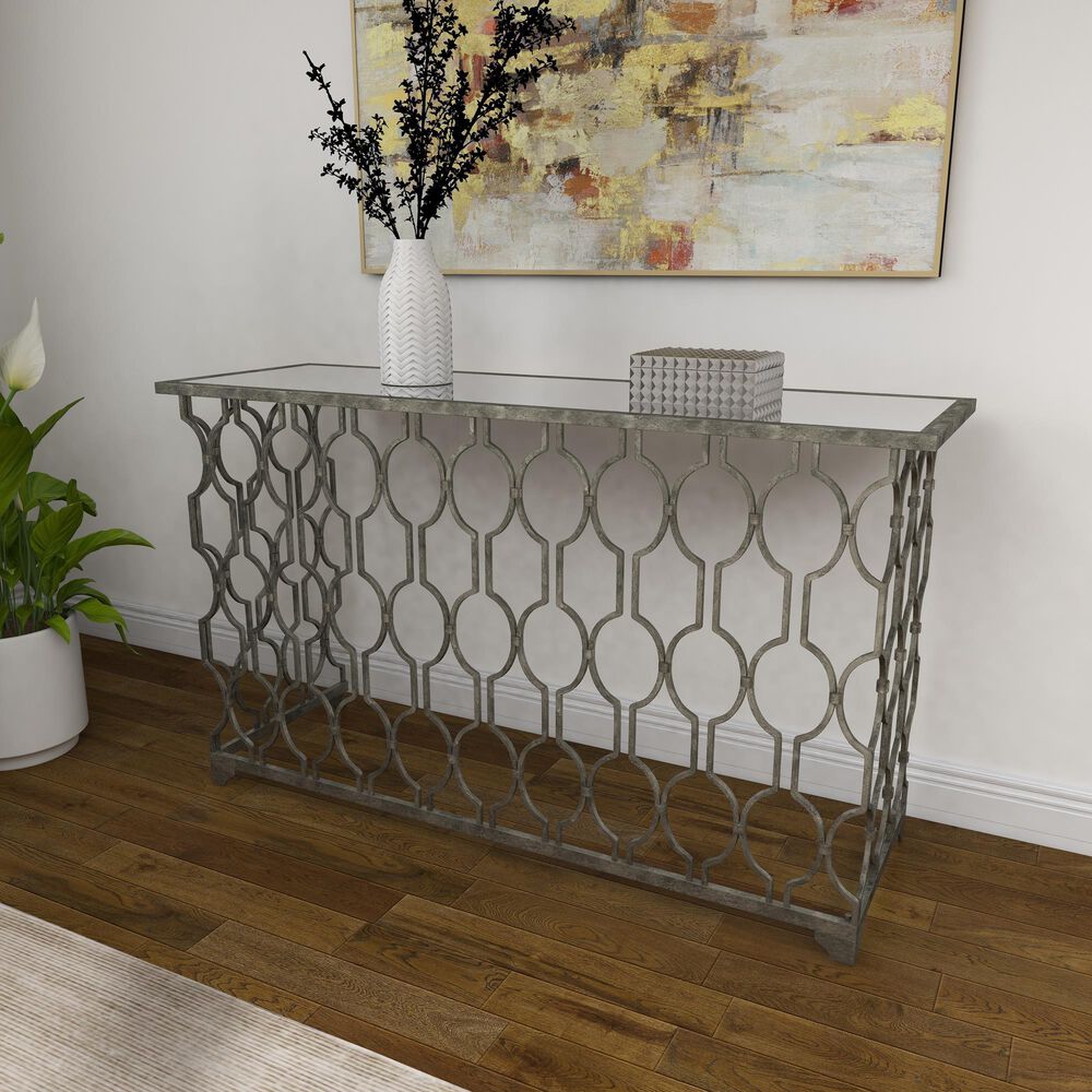 Maple and Jade Frame Console Table in Silver, , large