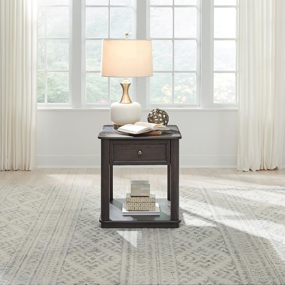 Belle Furnishings Wallace 1-Drawer End Table in Aged Oak, , large